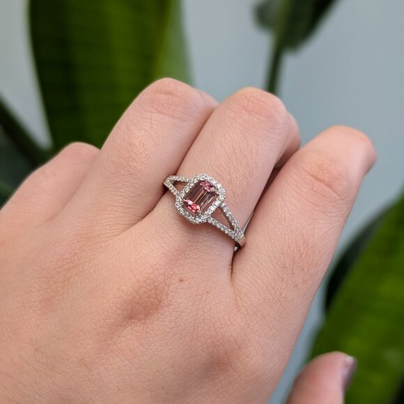 Pink Tourmaline Ring in 14K Solid Gold with Natural Diamond Accents - Picture 3 of 8